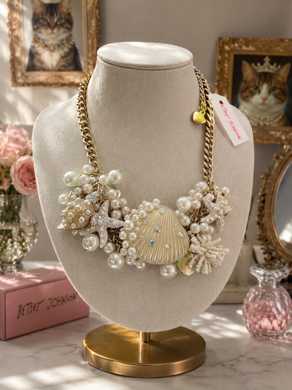 Betsey Johnson Seashell Gold and Pearl Statement Necklace